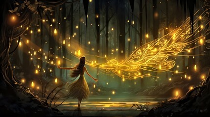 woman dancing with the light in the midst of a forest