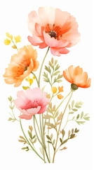 Soft pink and orange watercolor flower element cartoon
