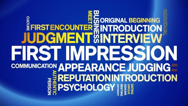 First impression animated tag word cloud;text design animation kinetic typography seamless loop.