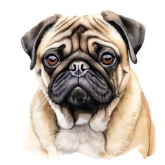 Pug Dog Watercolor Illustration