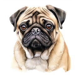Obraz premium Pug Dog Watercolor Illustration