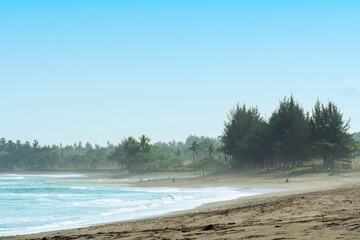 Panoramic view of the black sand beach, Pantai saba