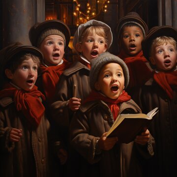 chore of cute children singing carols