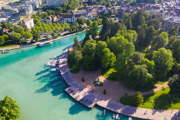Aerial view of Annecy lake waterfront