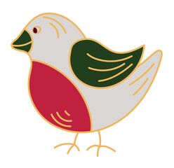 Christmas doodle style bullfinch bird sticker isolated on transparent background