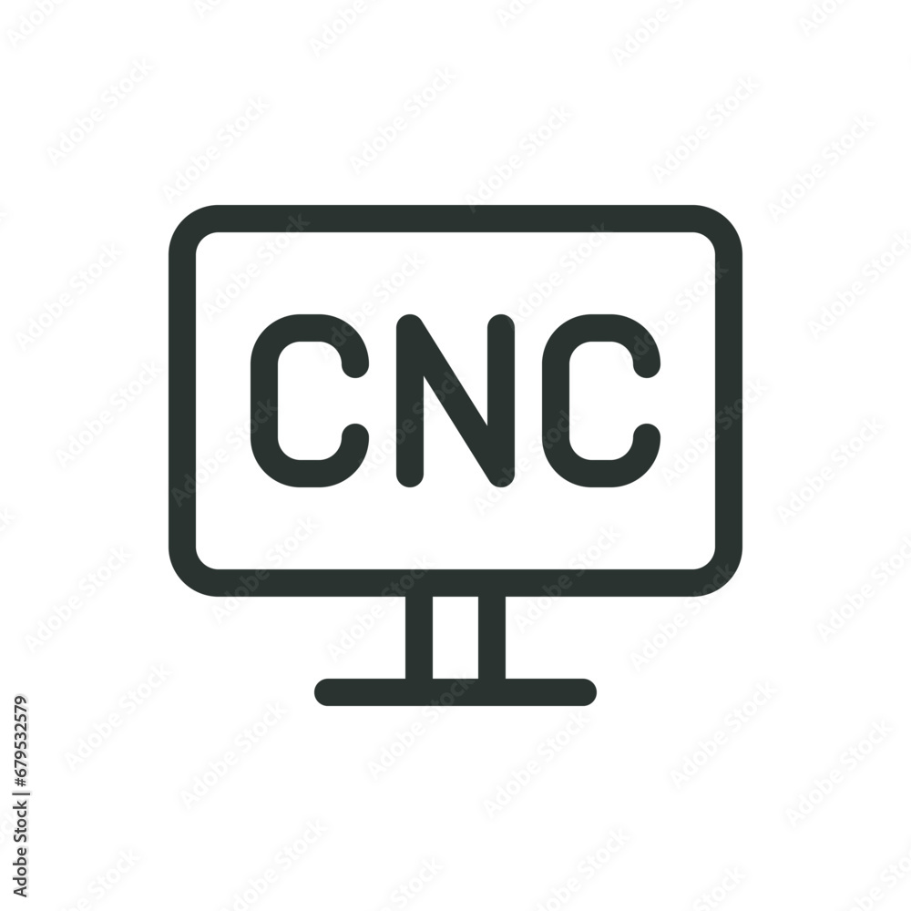 Poster CNC control display isolated icon, CNC machine monitor vector icon with editable stroke