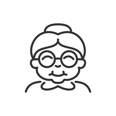 Old woman smiling, linear icon. Grandmother. Line with editable stroke