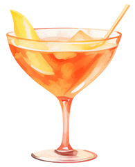 lemon and orange juice with lemon cocktail Watercolor glass of summer 