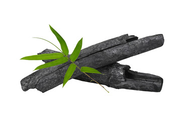 bamboo charcoal  and leaf isolated on transparent png