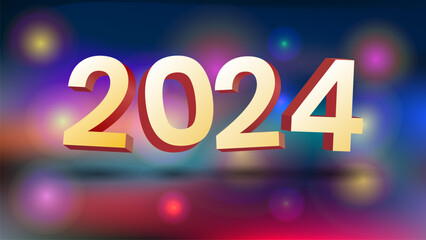 2024 new year text in 3d object with blur background