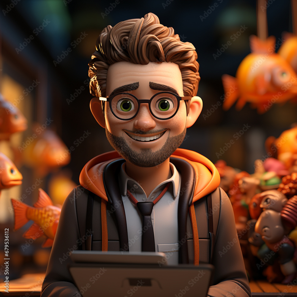 Sticker 3d cartoon of a trader