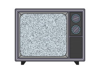 Retro TV with white noise on the screen. Vintage electronics. Vector illustration isolated on white background.