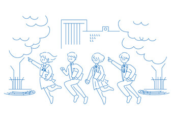 イラスト素材: ベクターイラスト素材：学校・塾・走る学生・男女・制服姿01
