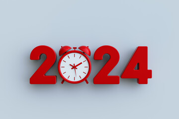 New Year 2024 and Alarm Clock. 3d Rendering