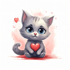 Valentines day illustration cat with heart in love cat