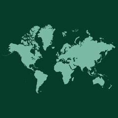 Fototapeta na wymiar Green world illustration isolated on dark green background - Vector flat style world map representing the green economy concept 