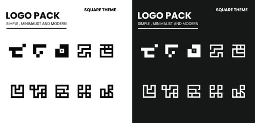 Logo pack with a simple minimalist and modern style with a squares theme