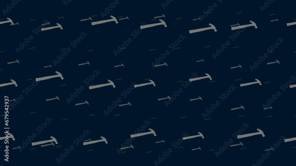 Poster hammer symbols float horizontally from left to right. parallax fly effect. floating symbols are loca