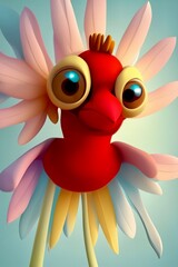 l'oiseau rouge , ilustration comique 3D