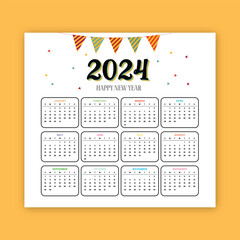 2024 Calendar year vector illustration. week starts on Sunday, Simple planner design template, desk calendar 2024 year, wall calendar 2024 template, print media, advertisement