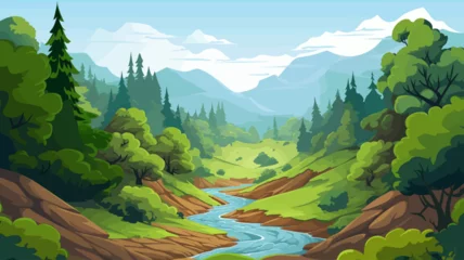 Foto auf Acrylglas Beautiful landscape with a waterfall in the forest. Vector illustration. © xxstudio