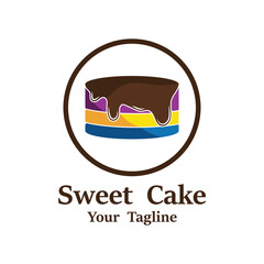Obraz premium Sweet Cake Logo. Birthday Cake Icon With sweet cherries
