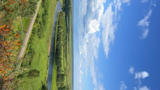 Picturesque view of the Kama River from the observation deck at the Yelabuga settlement. The movement of clouds over the river. Lower Kama National Park. Yelabuga, Republic of Tatarstan, Russia, 4K
