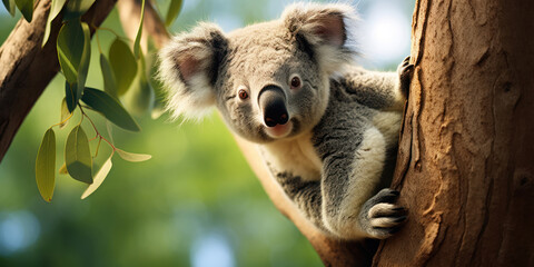 Fototapeta premium Koala perched on a tree limb