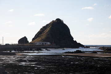 Coastline formed by volcanic activity in Ogi coast in Sado Island, Niigata prefecture, Japan.