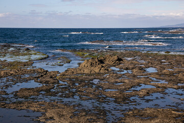 Coastline formed by volcanic activity in Ogi coast in Sado Island, Niigata prefecture, Japan.