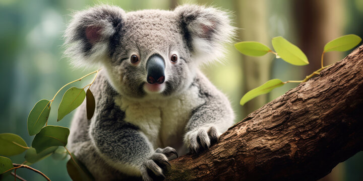 Koala perched on a tree limb