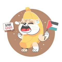 banana cat holding palestina flag cartoon illustration