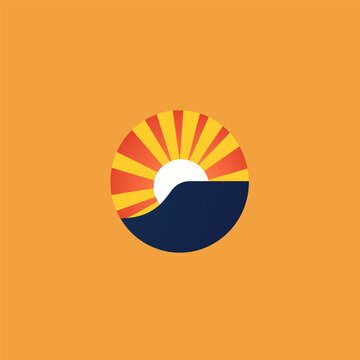 Solar energy company filled orange logo. Sunrise landscape icon. Sustainability business value. Design element. Created with artificial intelligence. Ai art for corporate branding, website