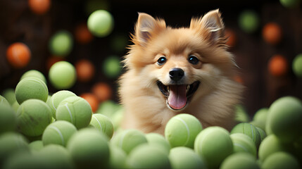 Cute spitz with tennis balls generated AI