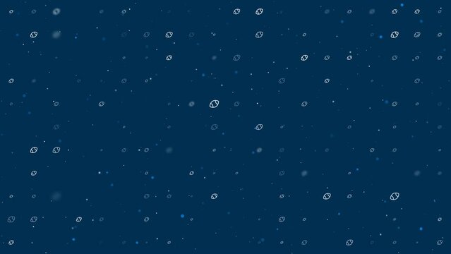 Template animation of evenly spaced rugby symbols of different sizes and opacity. Animation of transparency and size. Seamless looped 4k animation on dark blue background with stars