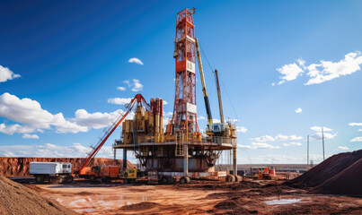 Drilling rig is drilling to the land to get oil - obrazy, fototapety, plakaty