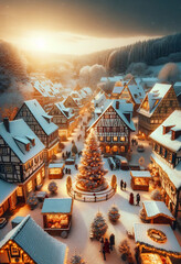 Captivating portrait view of a winter holiday scene in a European village