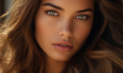 Beautiful young female model, close up photo.