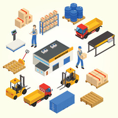 warehouse isometric decorative icons set