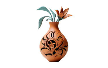 Handcrafted Clay Flower Vase On Transparent Background