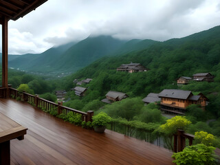 Beautiful spring green meadow background with empty wooden table for product display nature blurred
