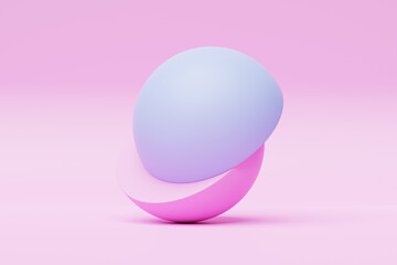 3D illustration of a    pink  and blue sphere    on a pink  background.  Cyber ball sphere