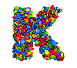 Letter K of multicolored rainbow candies Festive isolated on white background 3d illustration
