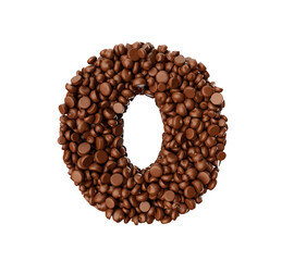 Digit 0 made of chocolate Chips Chocolate Pieces Alphabet Letter 0 3d illustration