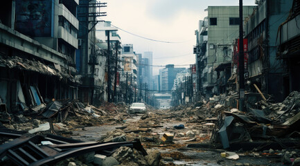 Destroyed city center after war.