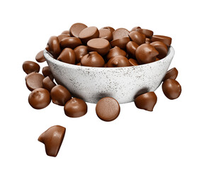 Chocolate Chips in a White porcelain Bowl 3d illustration