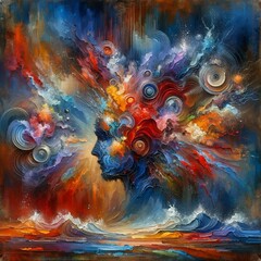 Colorful Explosion Originating from an Abstract Human Head