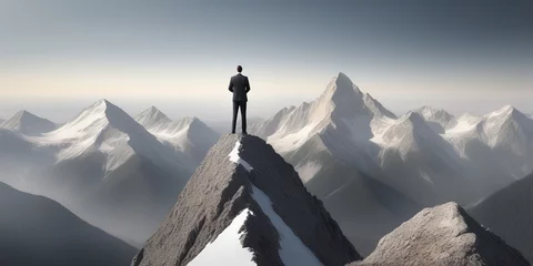 Papier Peint photo Gris Smart businessman professional for success invest business standing on top of mountain