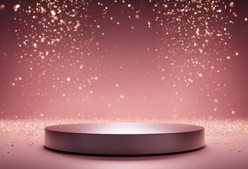 Pink pedestal podium with shiny particles. Beauty product promotion platform pedestal display mockup