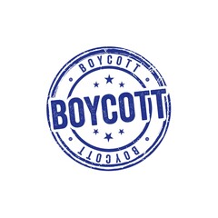 Boycott blue rubber stamp on white background, circular pattern with star icon. Design illustration.